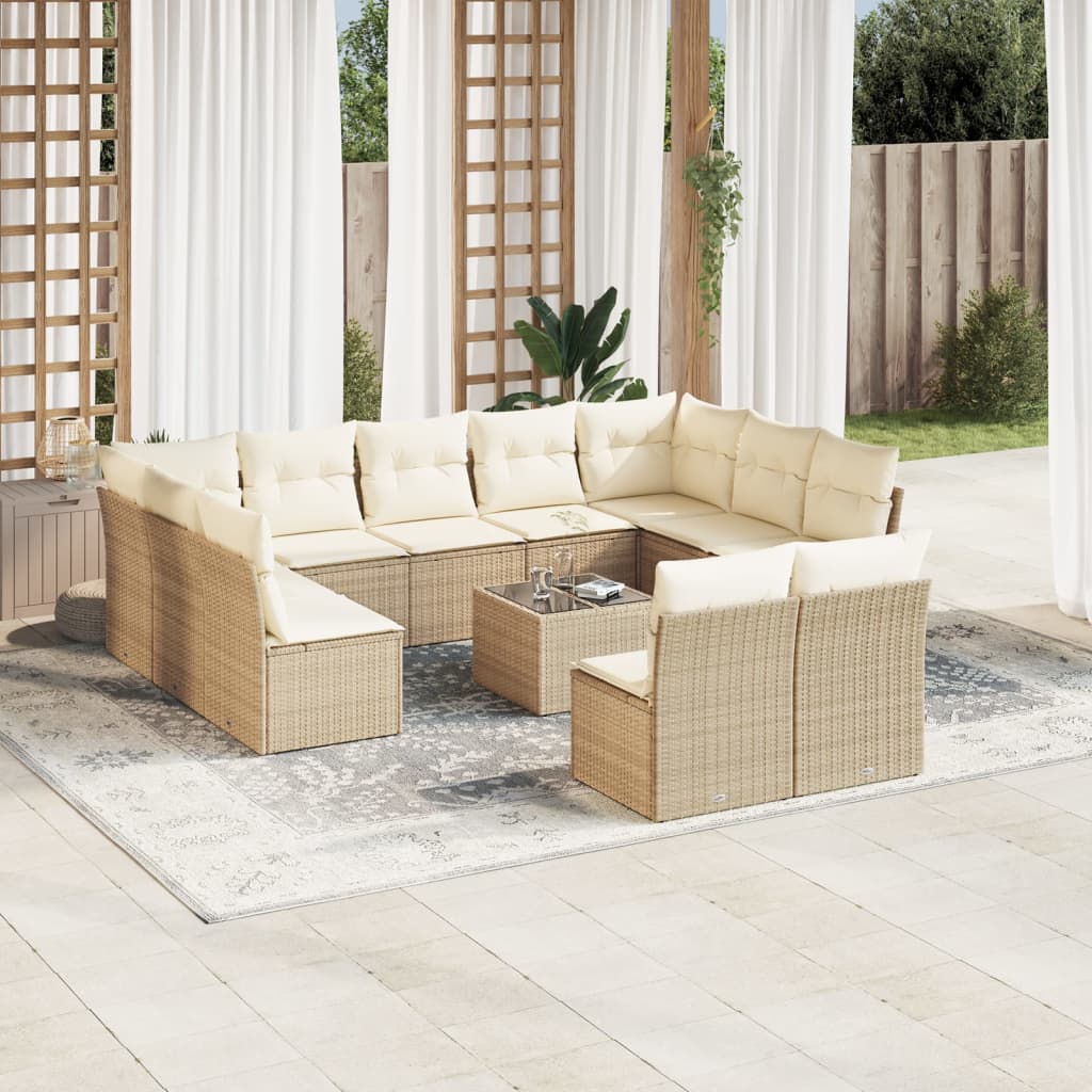 12-delige Loungeset met kussens poly rattan