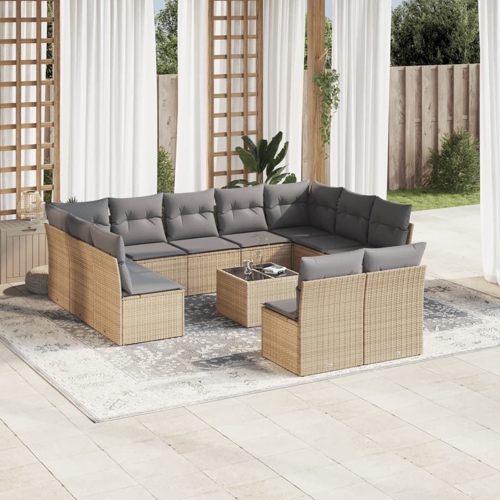 12-delige Loungeset met kussens poly rattan