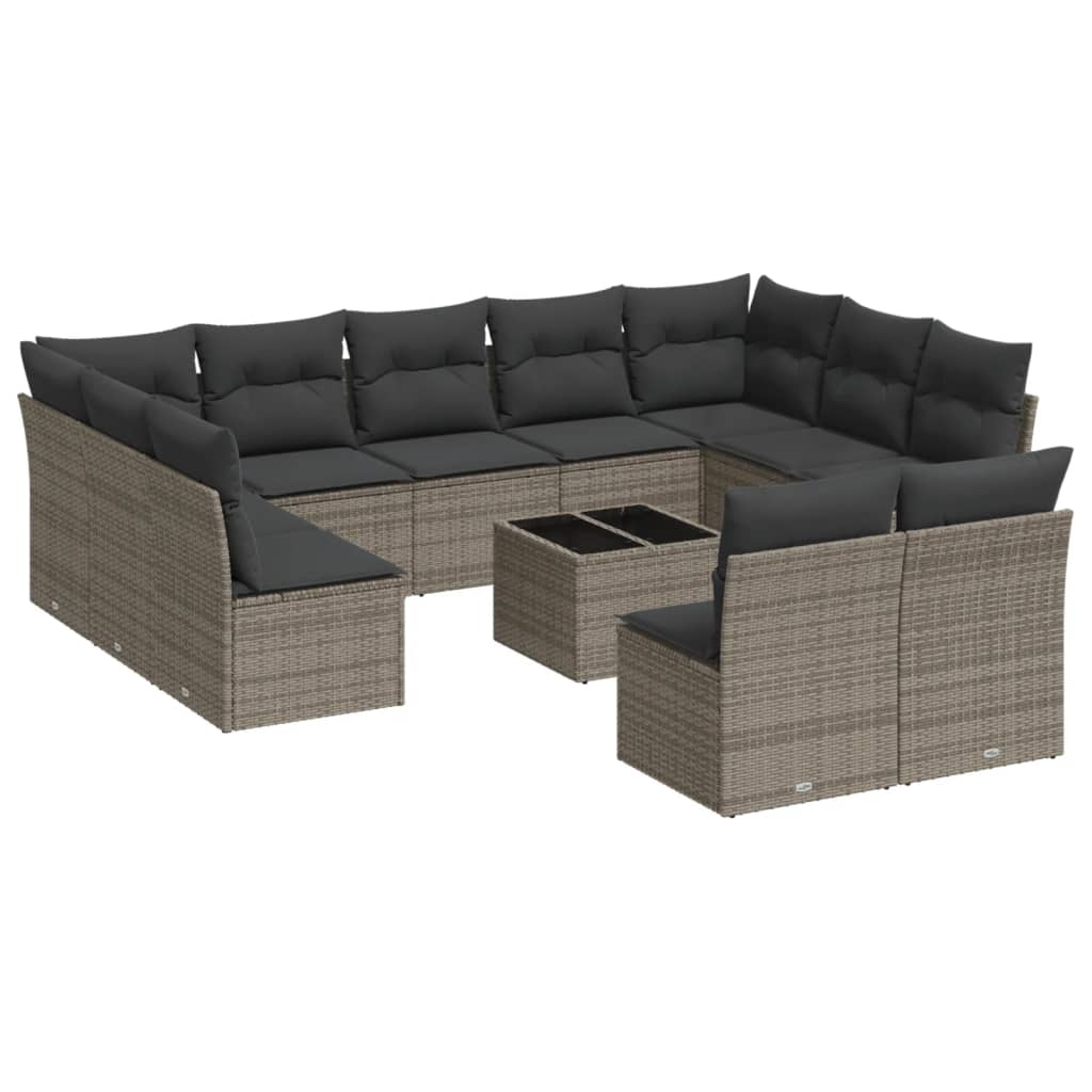 12-delige Loungeset met kussens poly rattan grijs