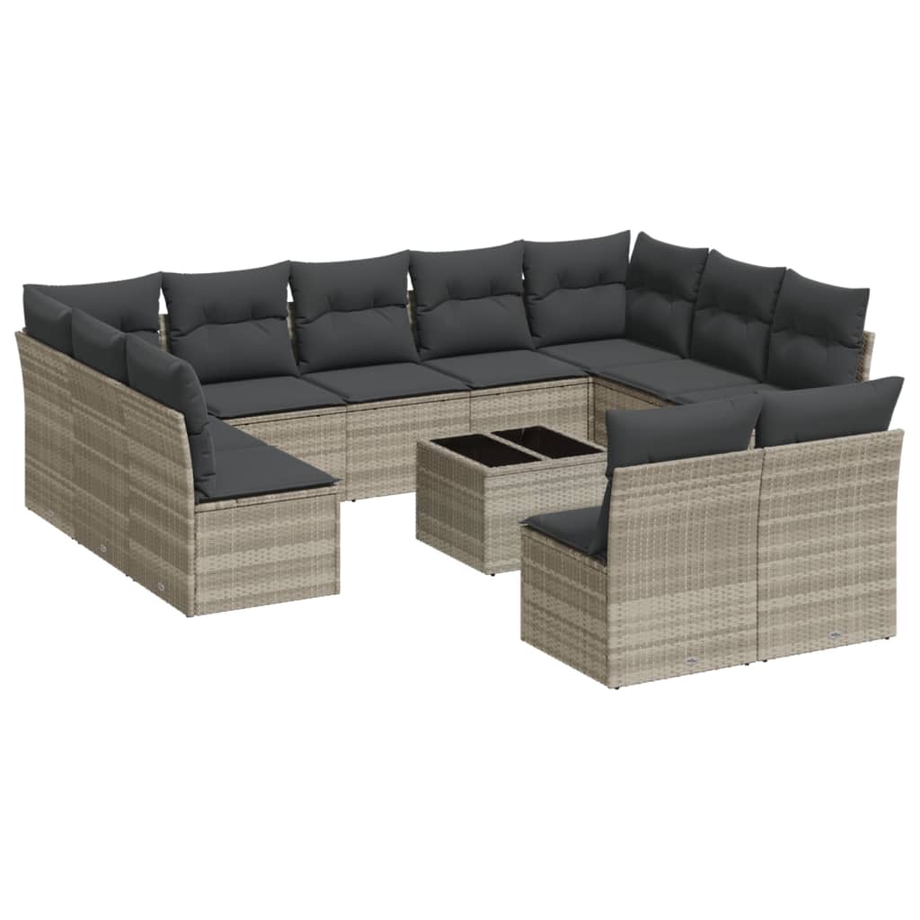 12-delige Loungeset met kussens poly rattan grijs