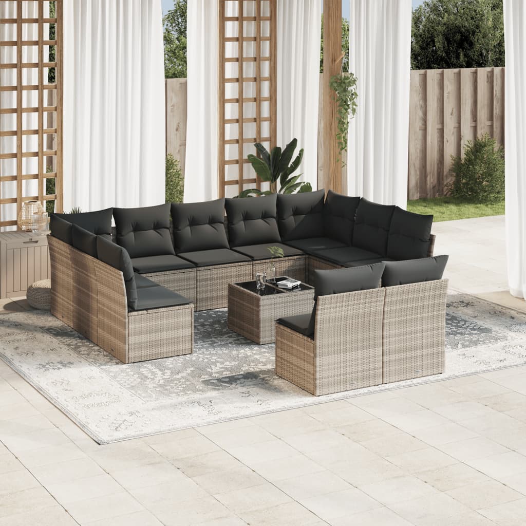 12-delige Loungeset met kussens poly rattan grijs