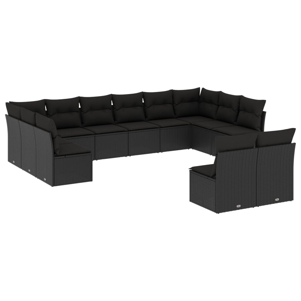 12-delige Loungeset met kussens poly rattan bruin