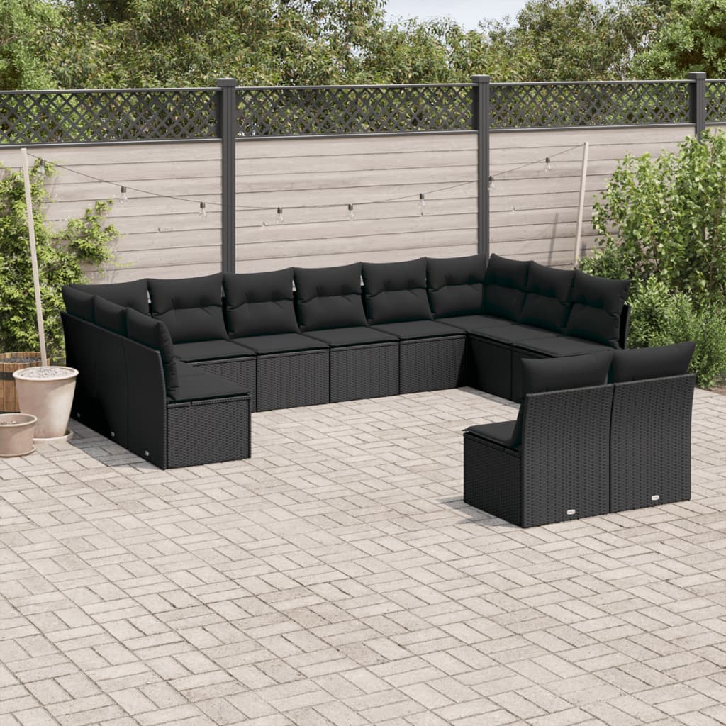 13-delige Loungeset met kussens poly rattan beige