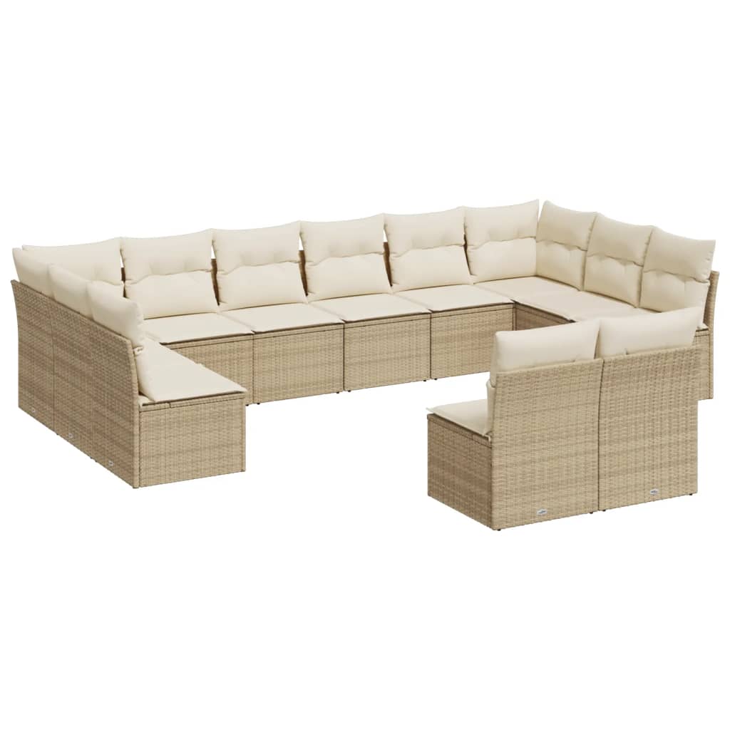 13-delige Loungeset met kussens poly rattan beige