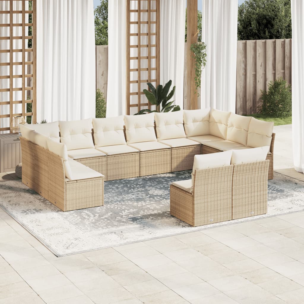 12-delige Loungeset met kussens poly rattan bruin