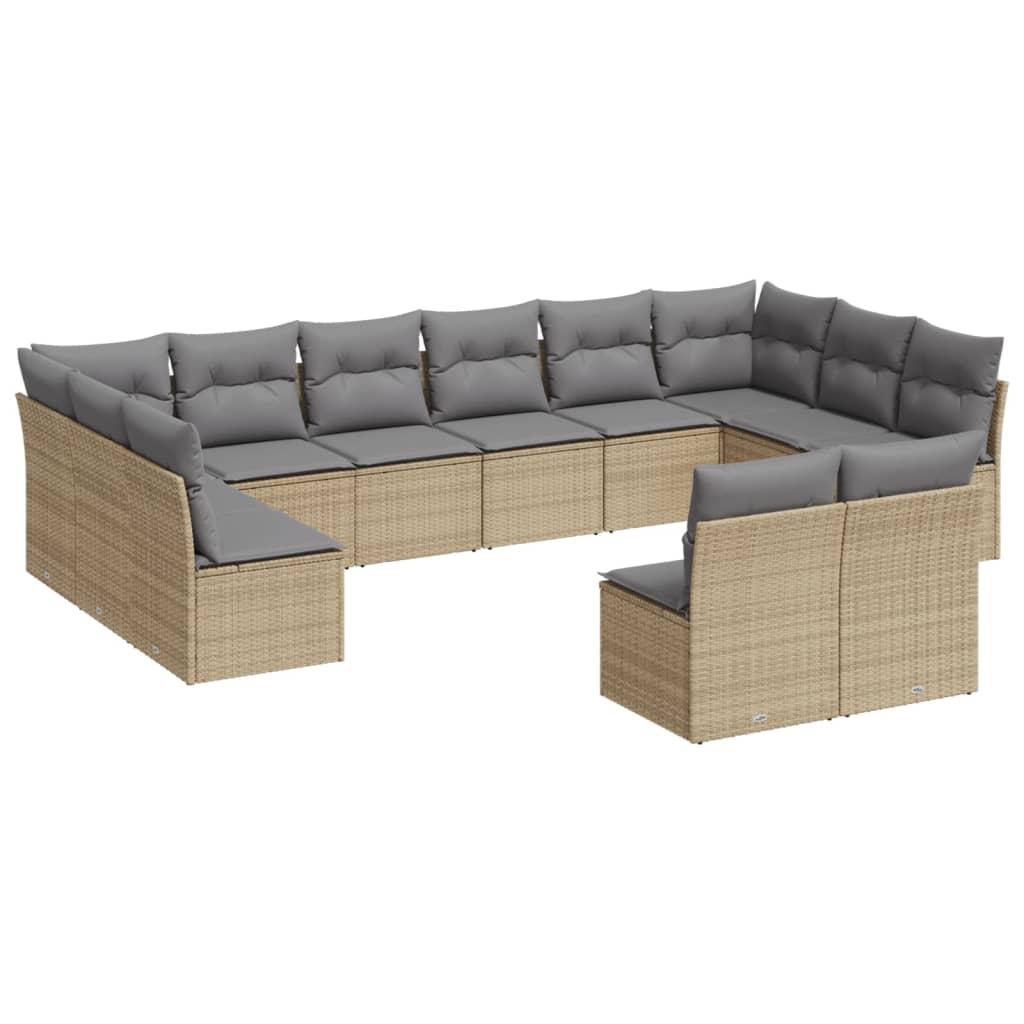 13-delige Loungeset met kussens poly rattan beige