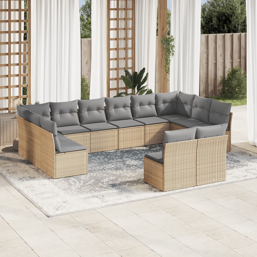 12-delige Loungeset met kussens poly rattan