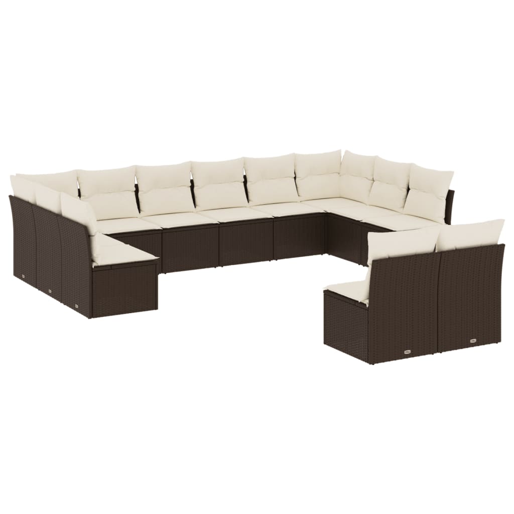 12-delige Loungeset met kussens poly rattan bruin