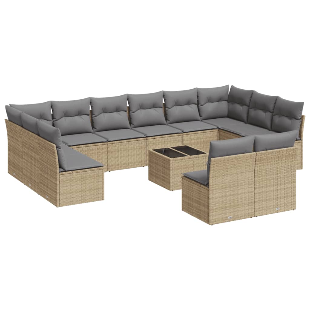 13-delige Loungeset met kussens poly rattan beige