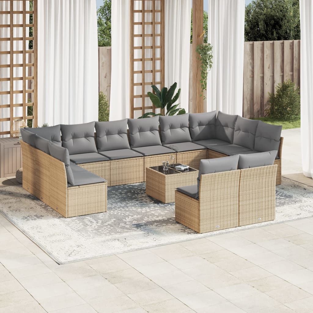 12-delige Loungeset met kussens poly rattan