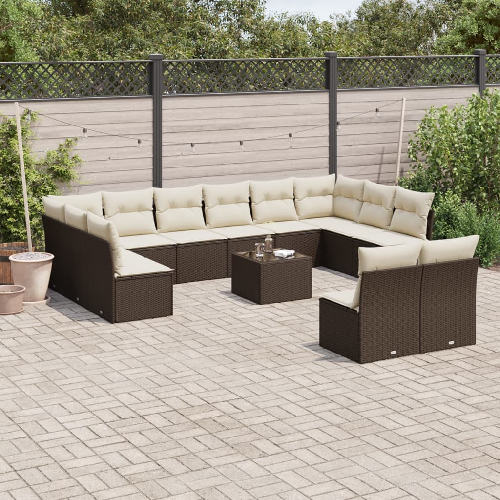 13-delige Loungeset met kussens poly rattan beige