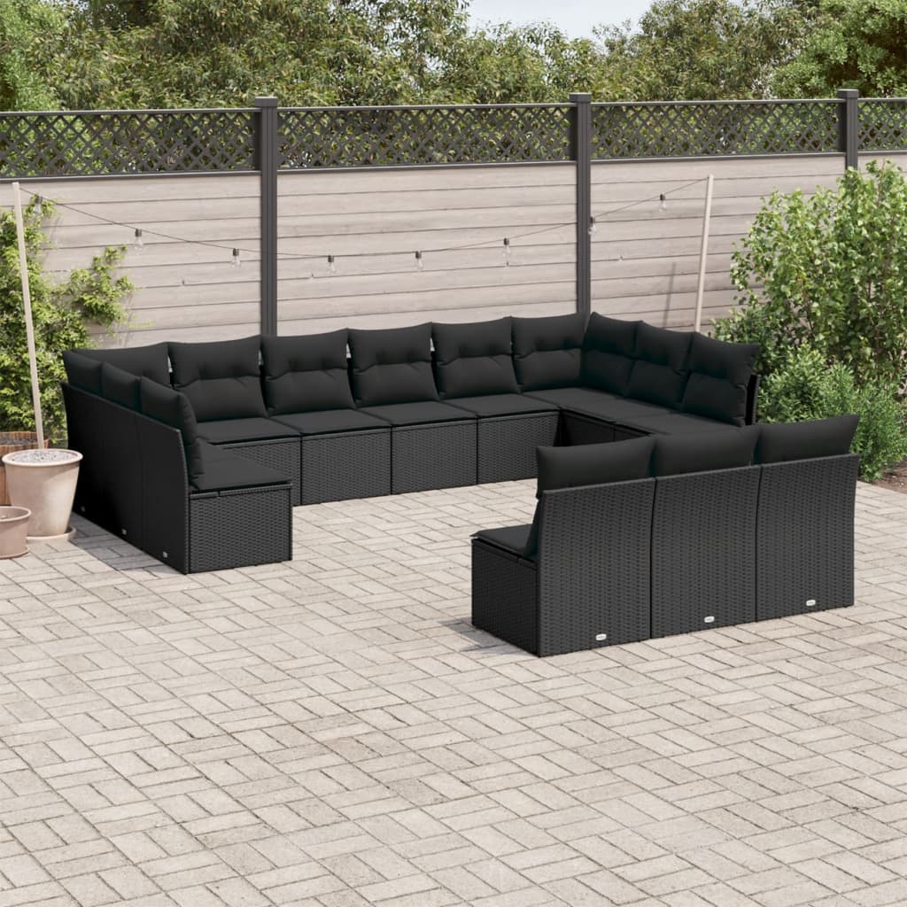 14-delige Loungeset met kussens poly rattan beige