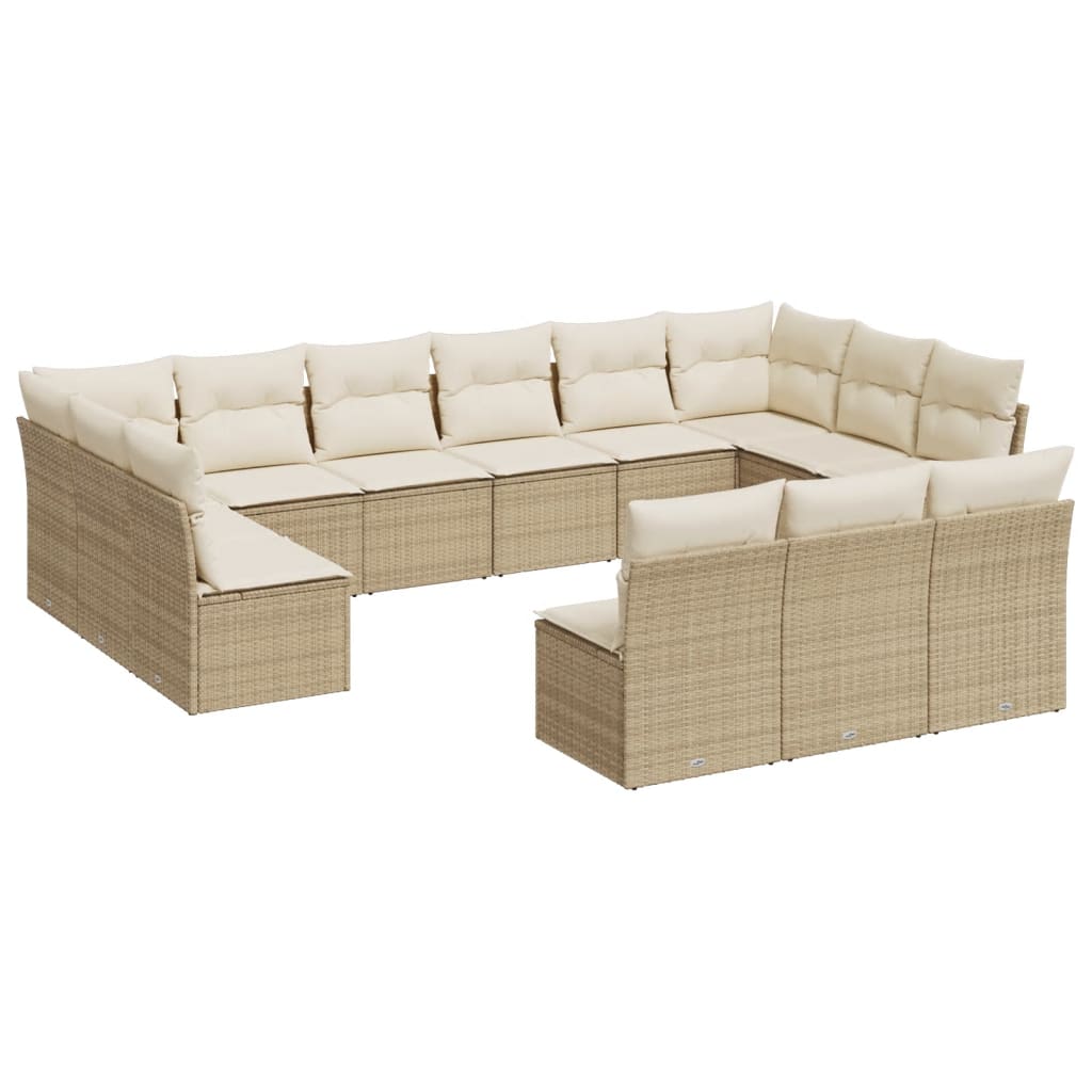 14-delige Loungeset met kussens poly rattan zwart