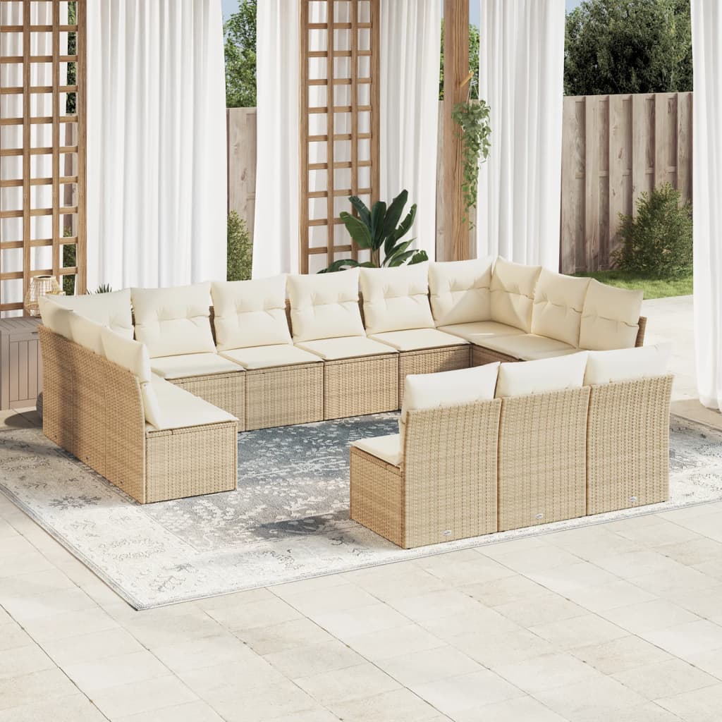 14-delige Loungeset met kussens poly rattan beige