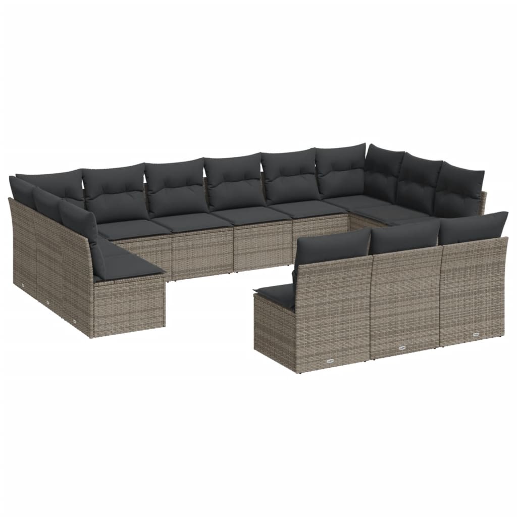 14-delige Loungeset met kussens poly rattan beige