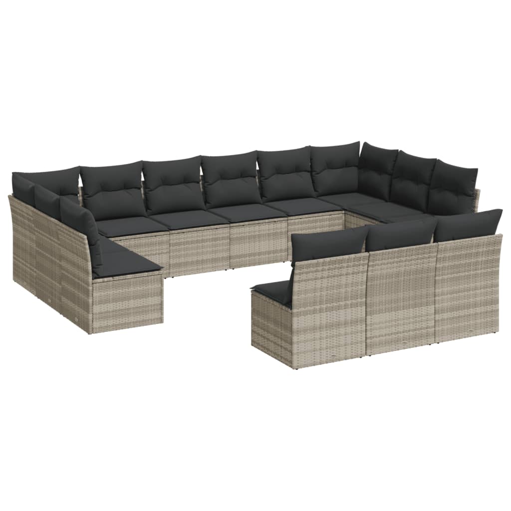 14-delige Loungeset met kussens poly rattan zwart