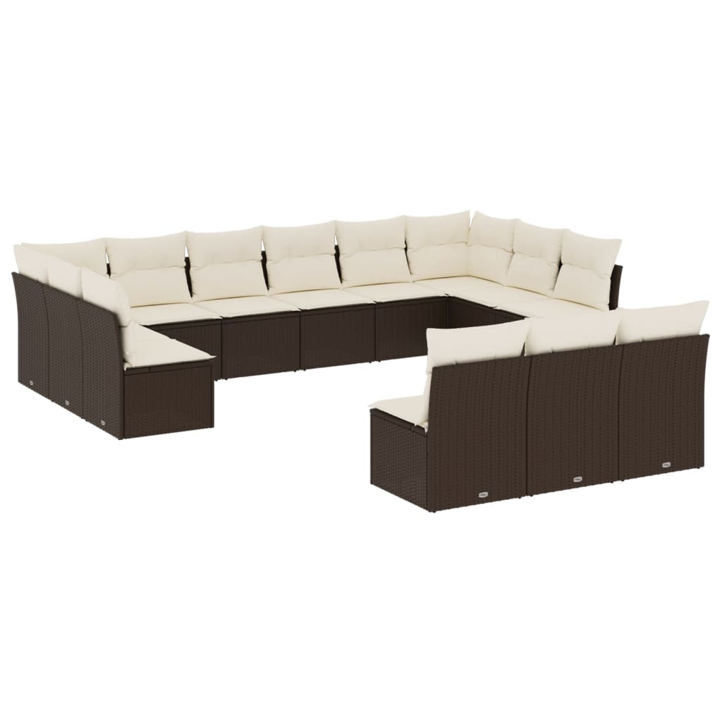 14-delige Loungeset met kussens poly rattan zwart