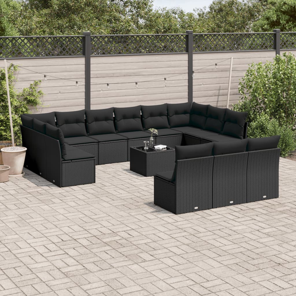 14-delige Loungeset met kussens poly rattan beige