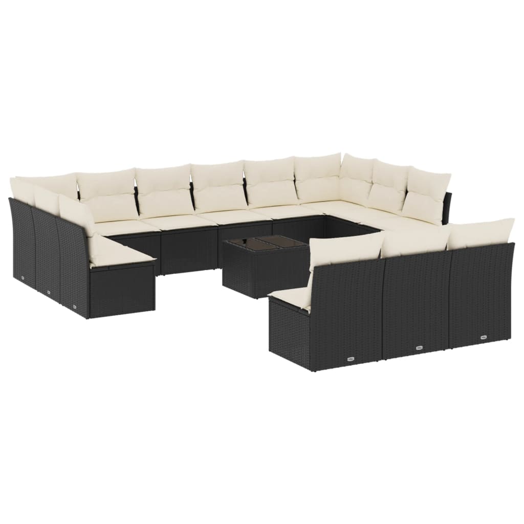 14-delige Loungeset met kussens poly rattan beige