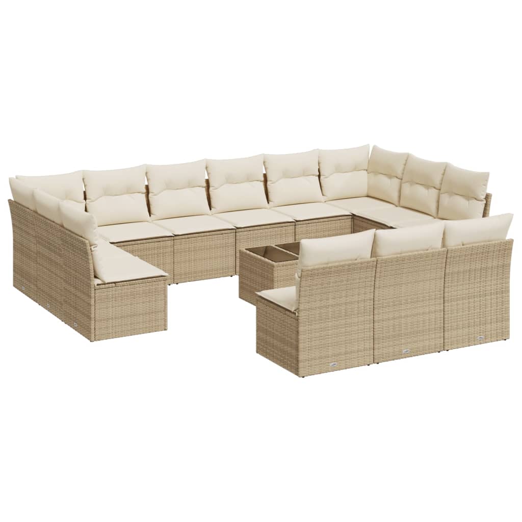 14-delige Loungeset met kussens poly rattan beige