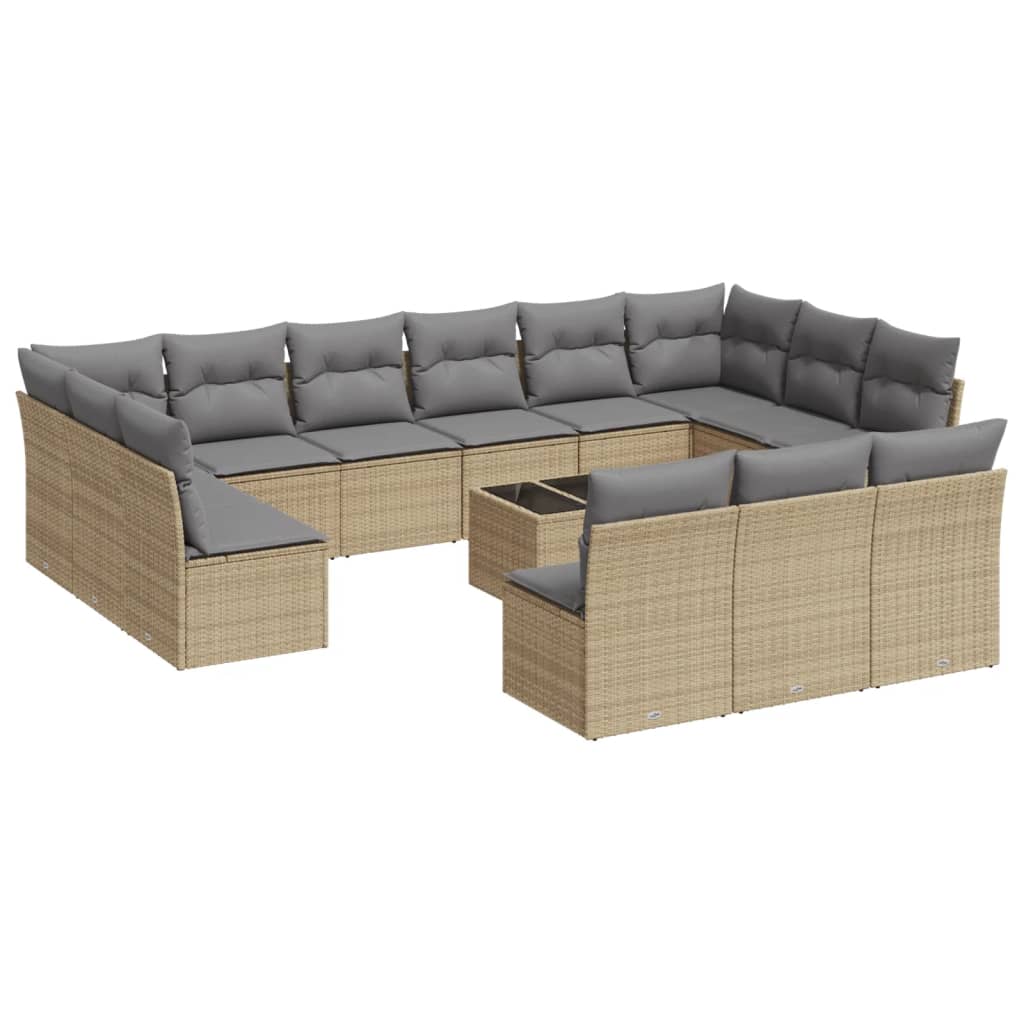 14-delige Loungeset met kussens poly rattan beige