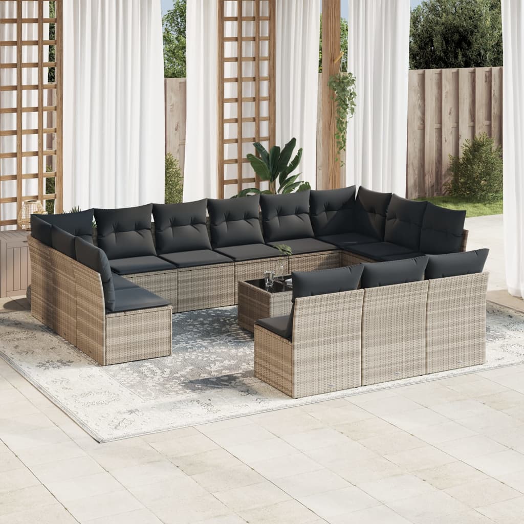 14-delige Loungeset met kussens poly rattan zwart