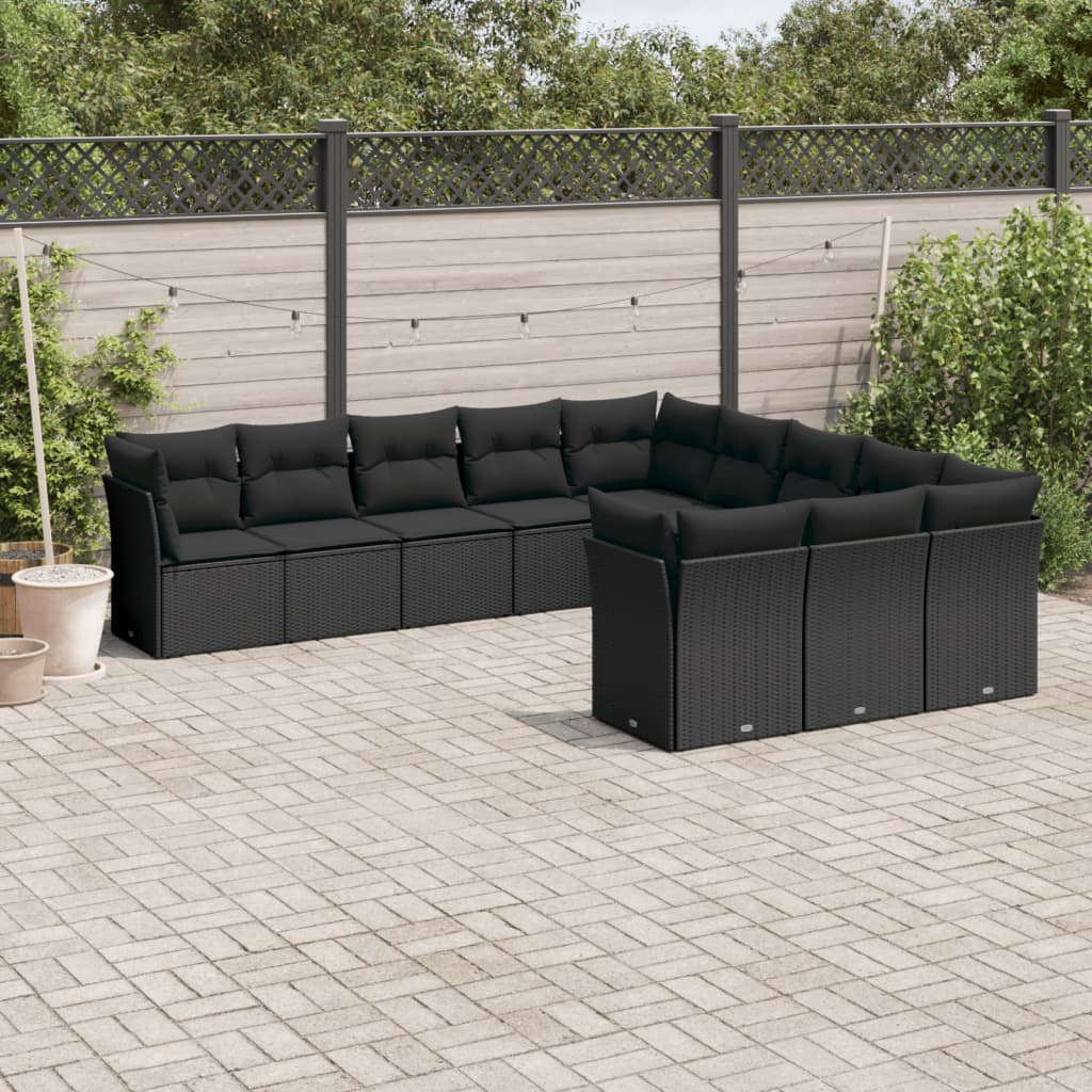 12-delige Loungeset met kussens poly rattan beige