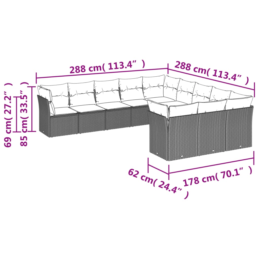 12-delige Loungeset met kussens poly rattan