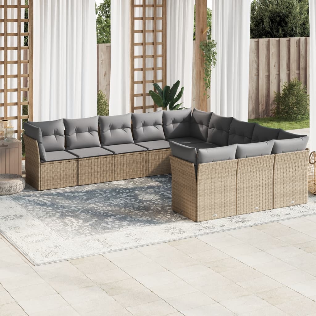 12-delige Loungeset met kussens poly rattan