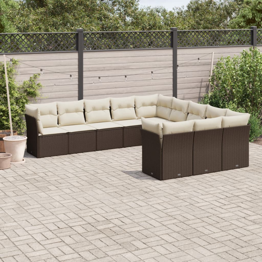 12-delige Loungeset met kussens poly rattan bruin