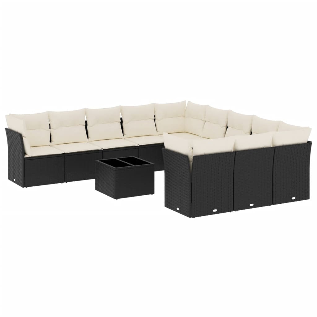 12-delige Loungeset met kussens poly rattan beige