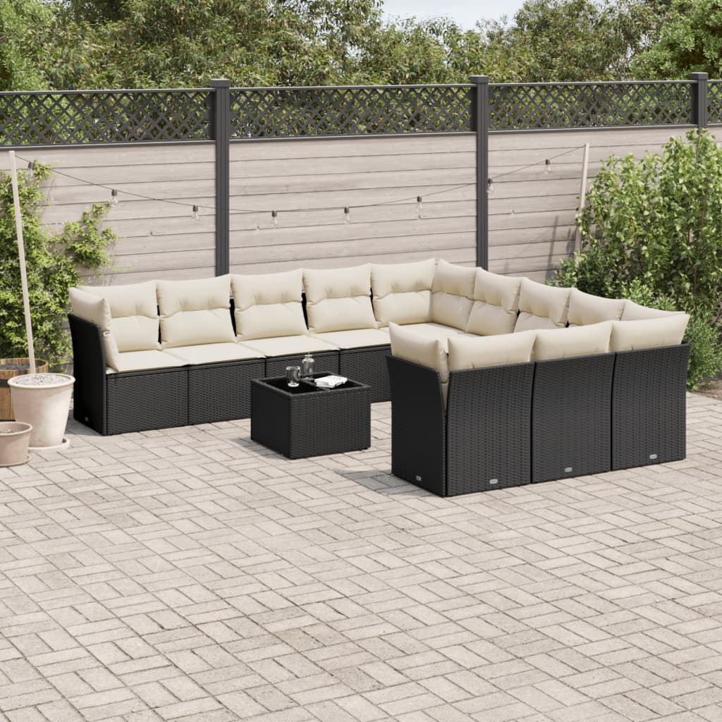 12-delige Loungeset met kussens poly rattan beige