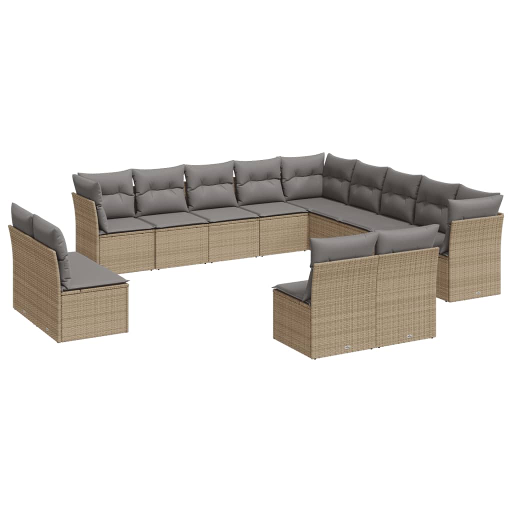 12-delige Loungeset met kussens poly rattan bruin