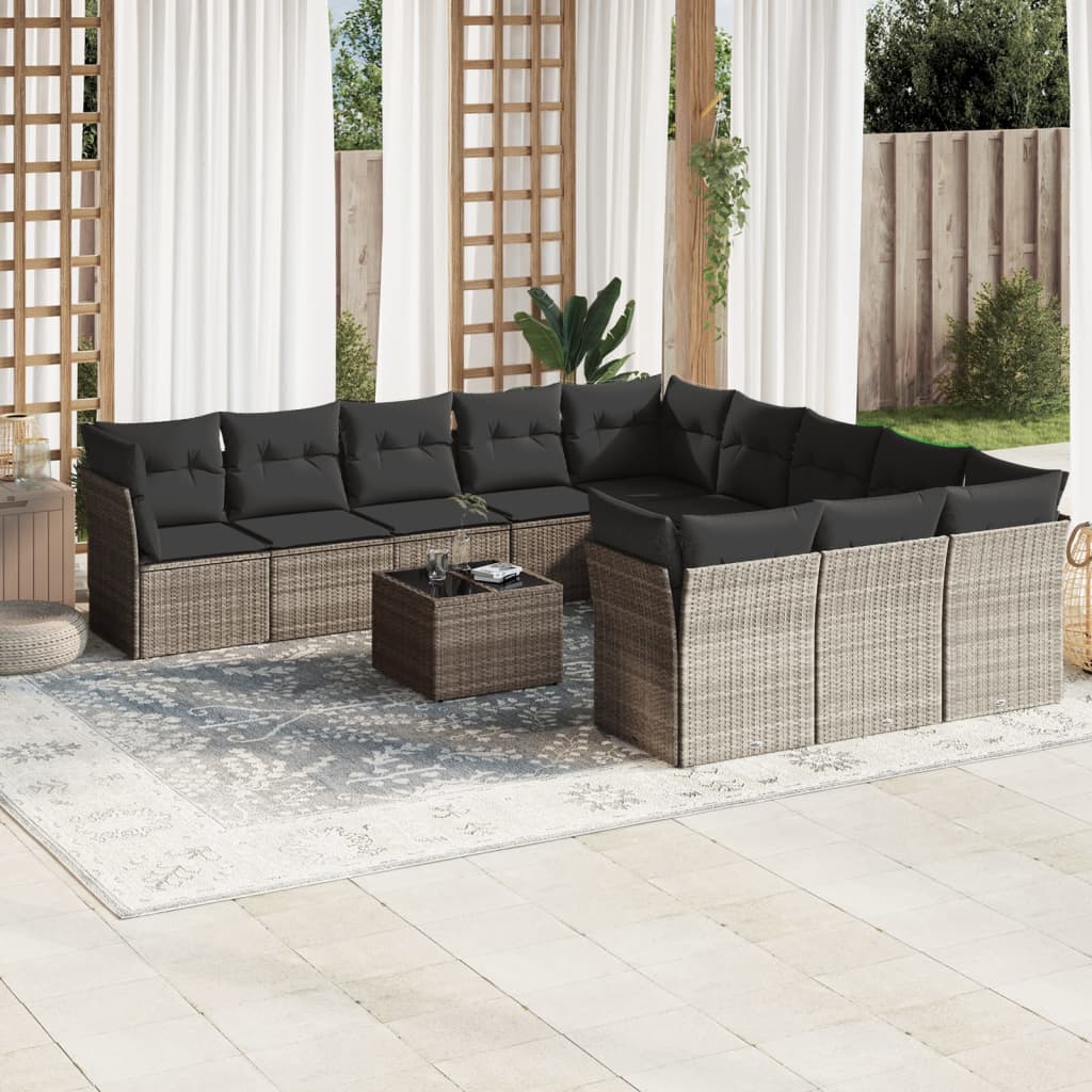 12-delige Loungeset met kussens poly rattan beige