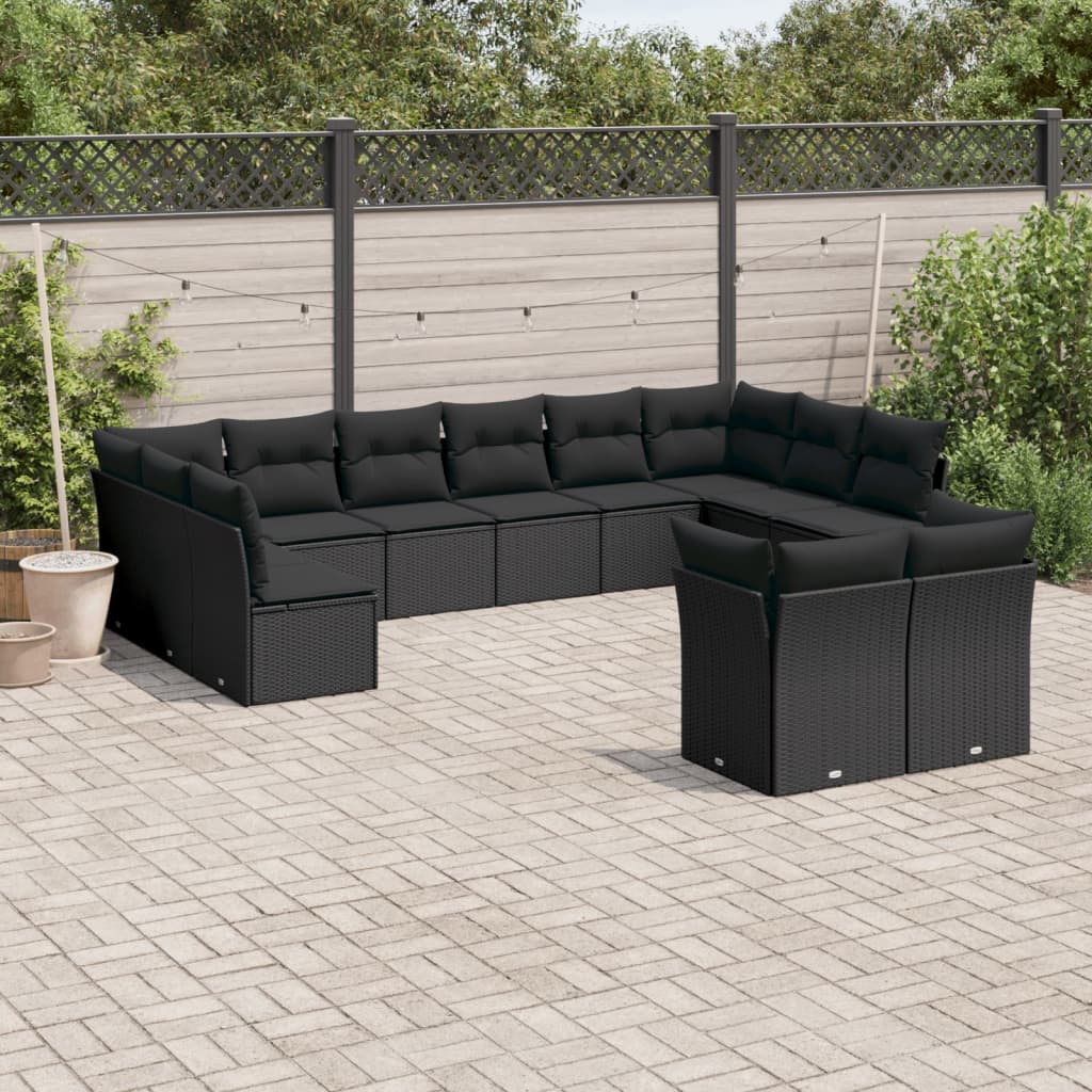 12-delige Loungeset met kussens poly rattan lichtgrijs