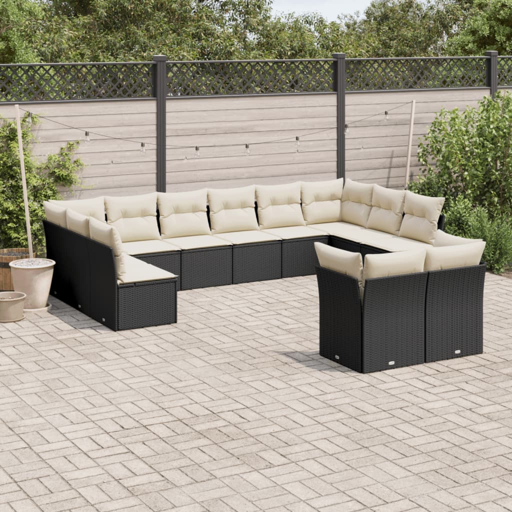 13-delige Loungeset met kussens poly rattan grijs