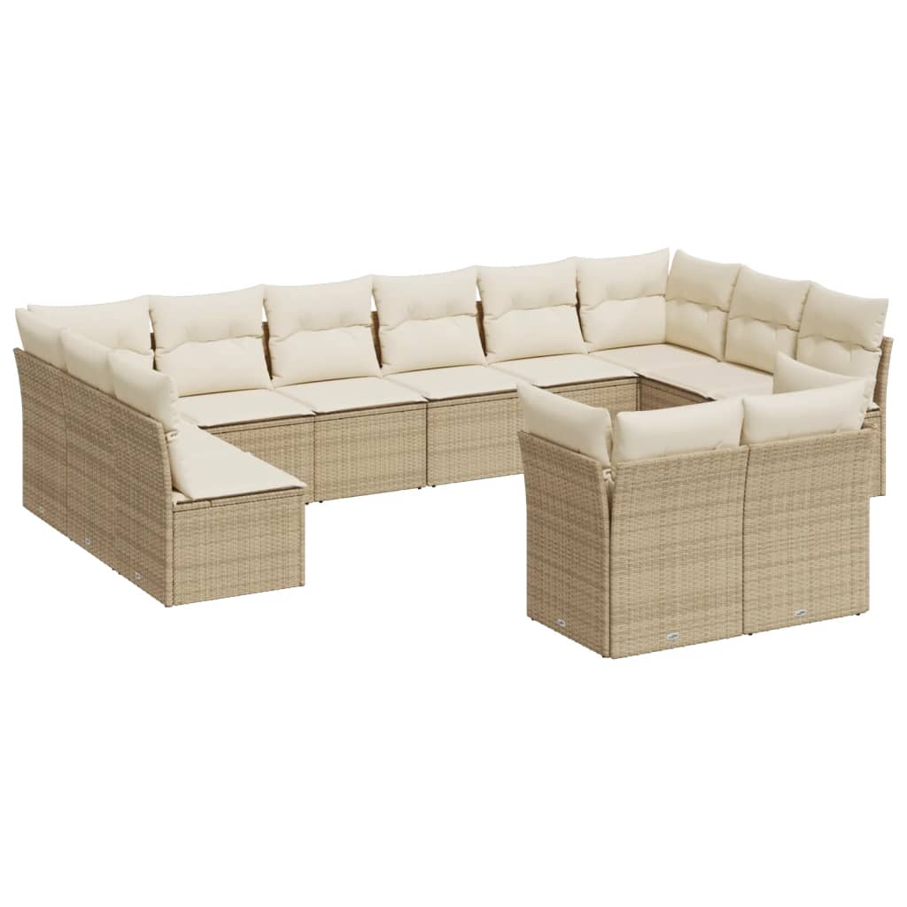 12-delige Loungeset met kussens poly rattan lichtgrijs