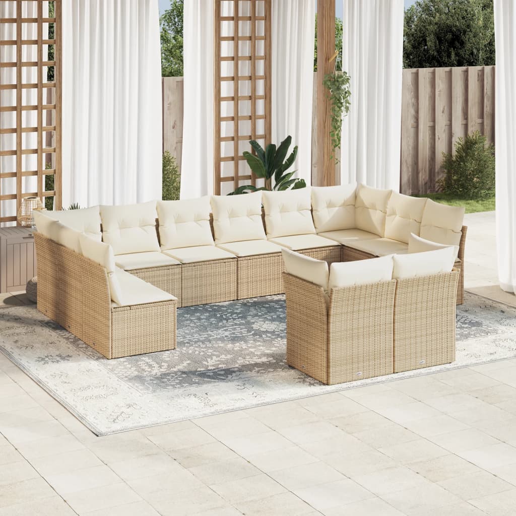 13-delige Loungeset met kussens poly rattan bruin