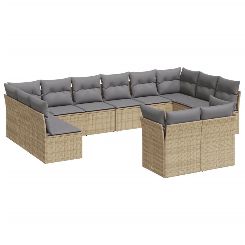 13-delige Loungeset met kussens poly rattan grijs