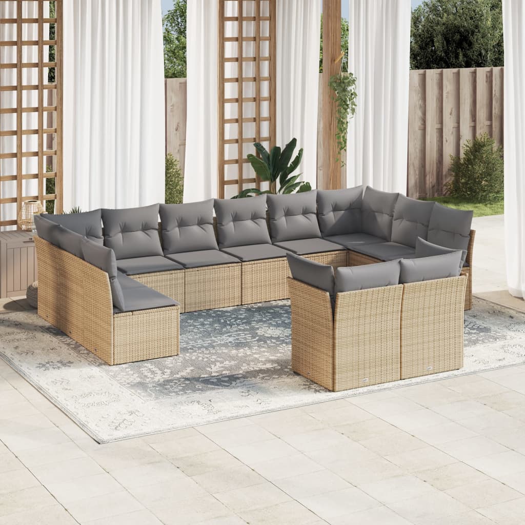 12-delige Loungeset met kussens poly rattan lichtgrijs