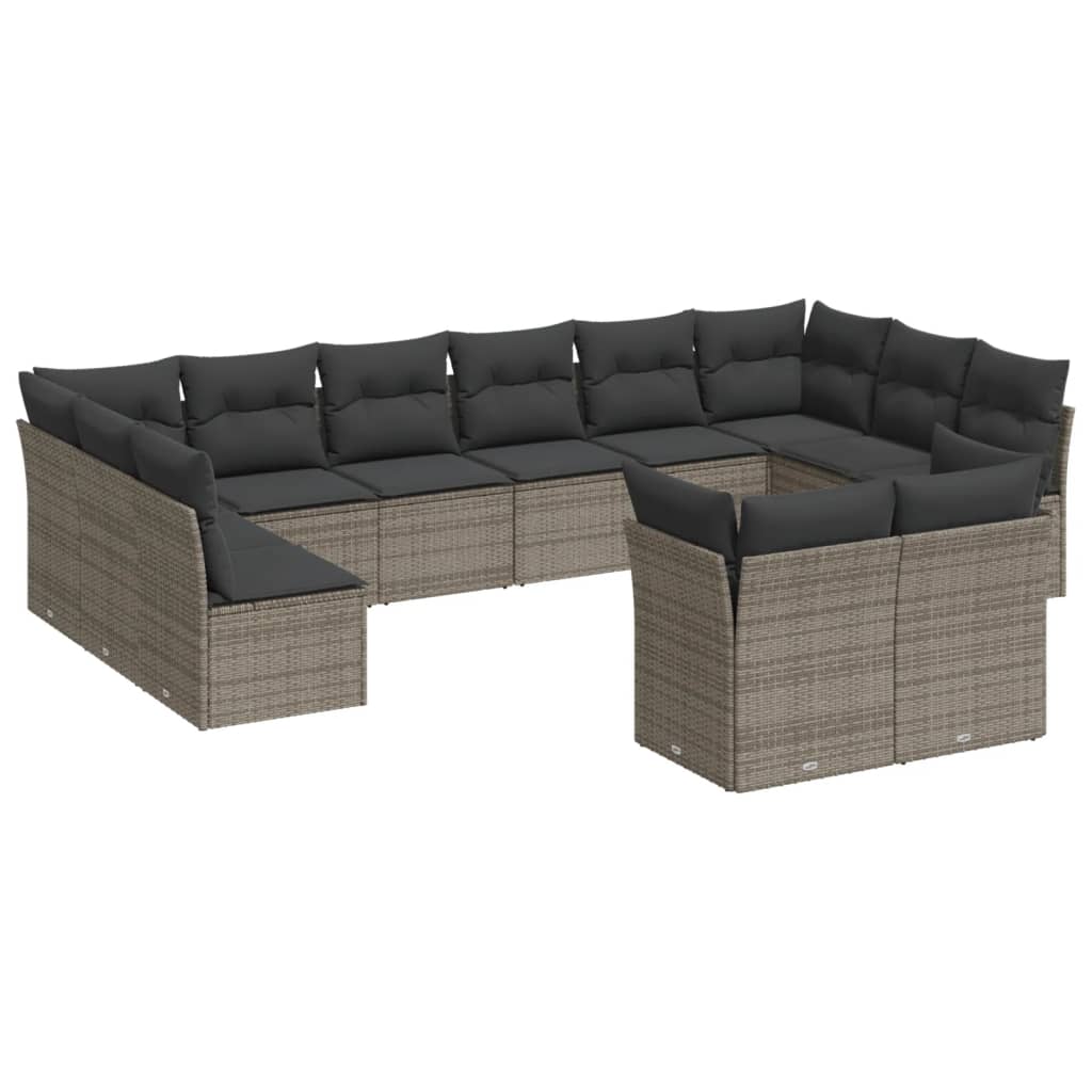 12-delige Loungeset met kussens poly rattan lichtgrijs