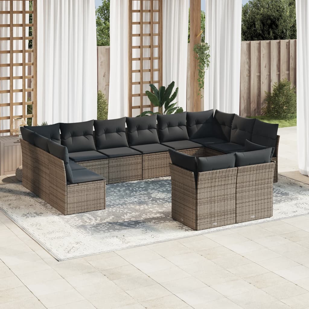 13-delige Loungeset met kussens poly rattan bruin