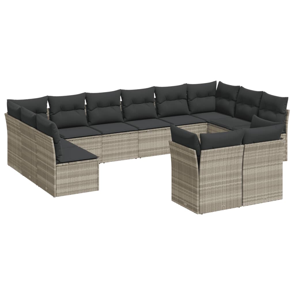 13-delige Loungeset met kussens poly rattan grijs