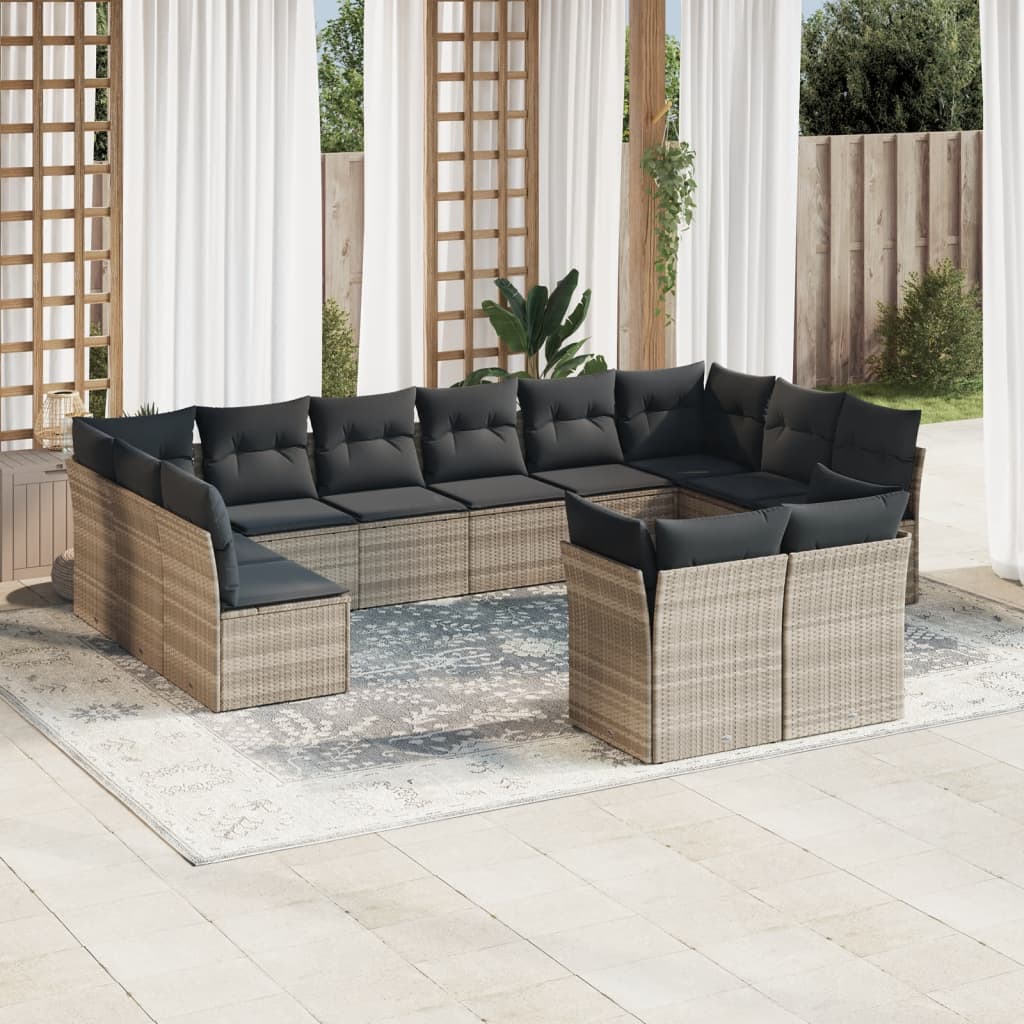 13-delige Loungeset met kussens poly rattan grijs