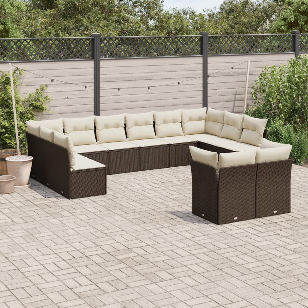 13-delige Loungeset met kussens poly rattan bruin