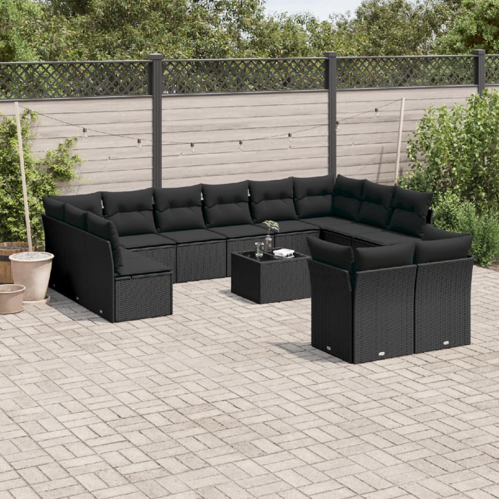 12-delige Loungeset met kussens poly rattan lichtgrijs