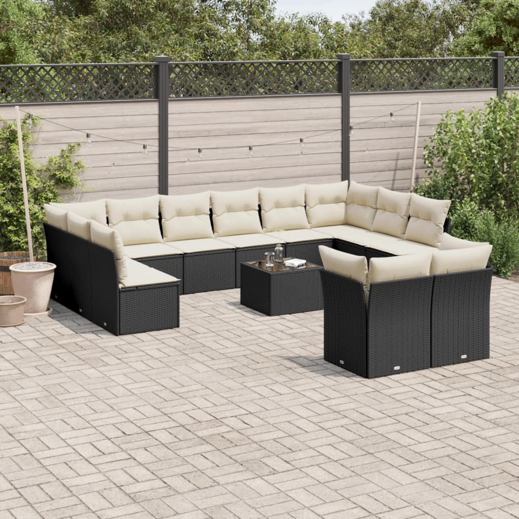 12-delige Loungeset met kussens poly rattan lichtgrijs