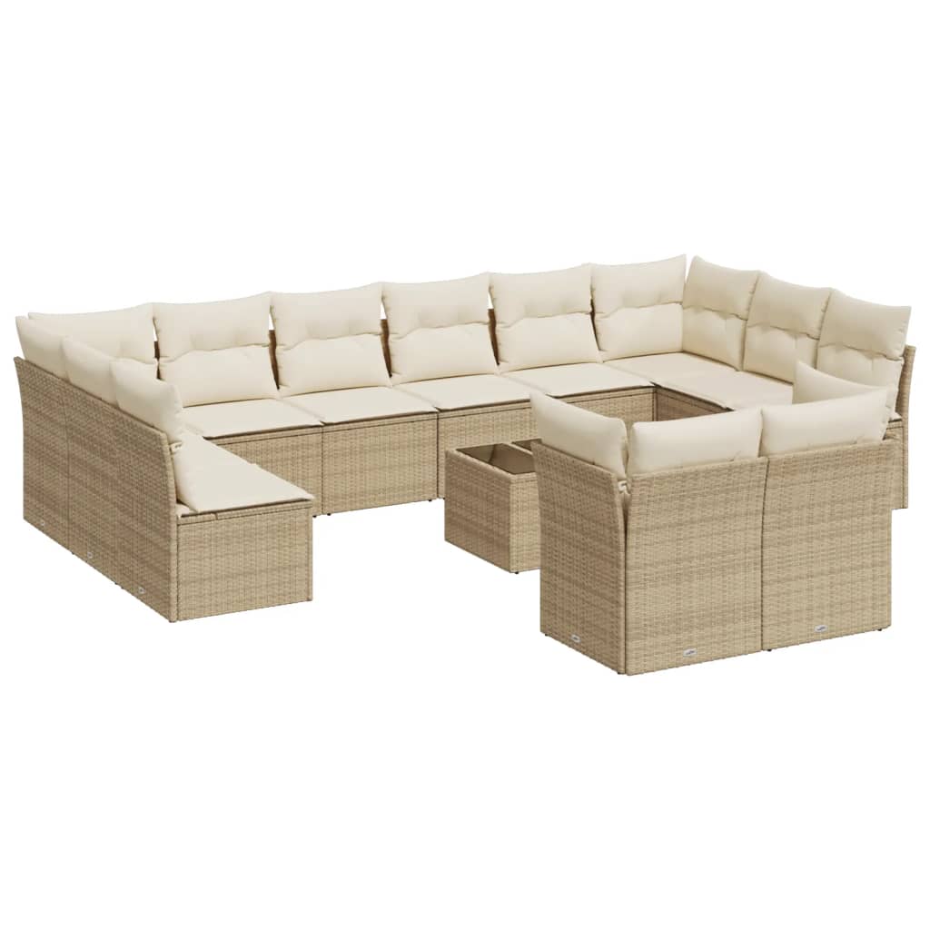 13-delige Loungeset met kussens poly rattan grijs