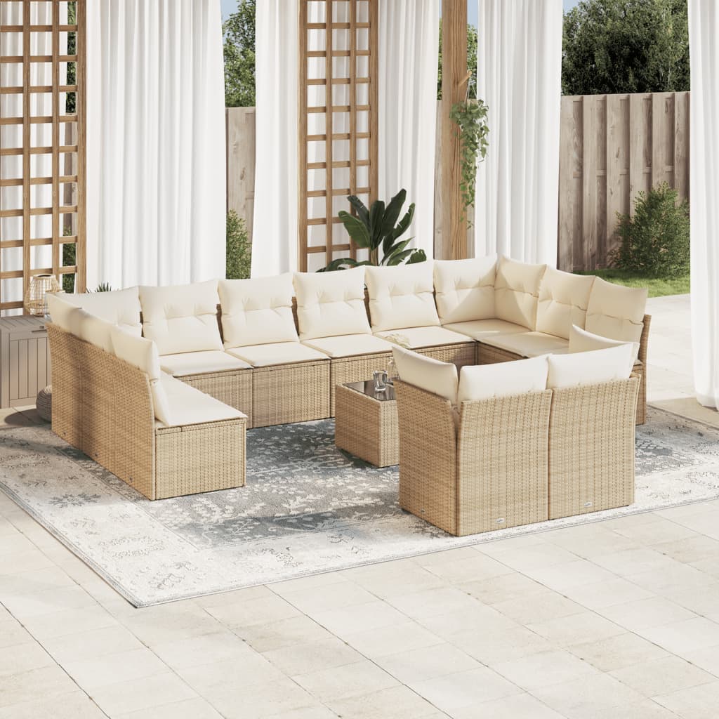 13-delige Loungeset met kussens poly rattan bruin