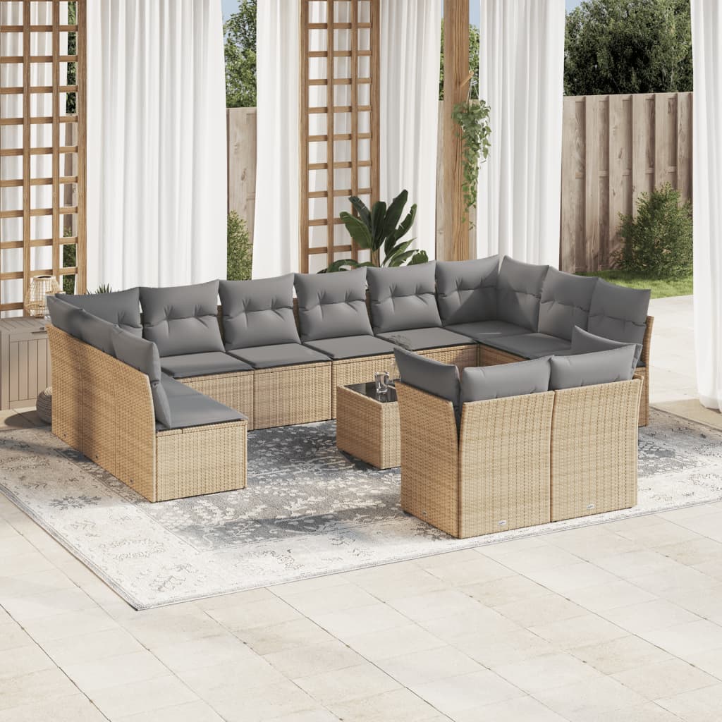 13-delige Loungeset met kussens poly rattan grijs